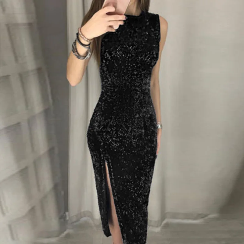 

2025 New Sexy Dress Skirt for Women in Nightclub, with Irregular Sequin and Alluring Slit