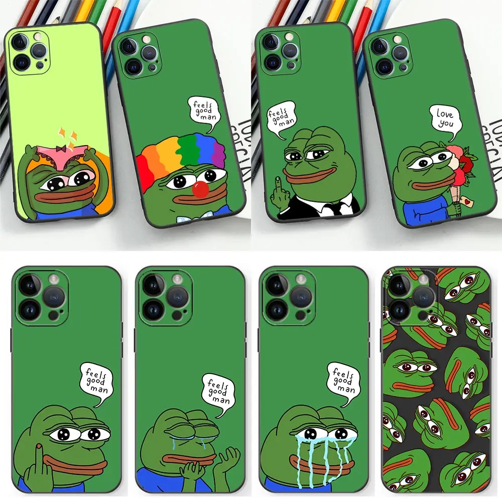 Funny Ad Frog Pepe Case For iPhone 14 Pro Max Case For Apple iPhone 15 14 13 12 11 Pro Max 8 7 XR 16 Black Cover Funda Coque