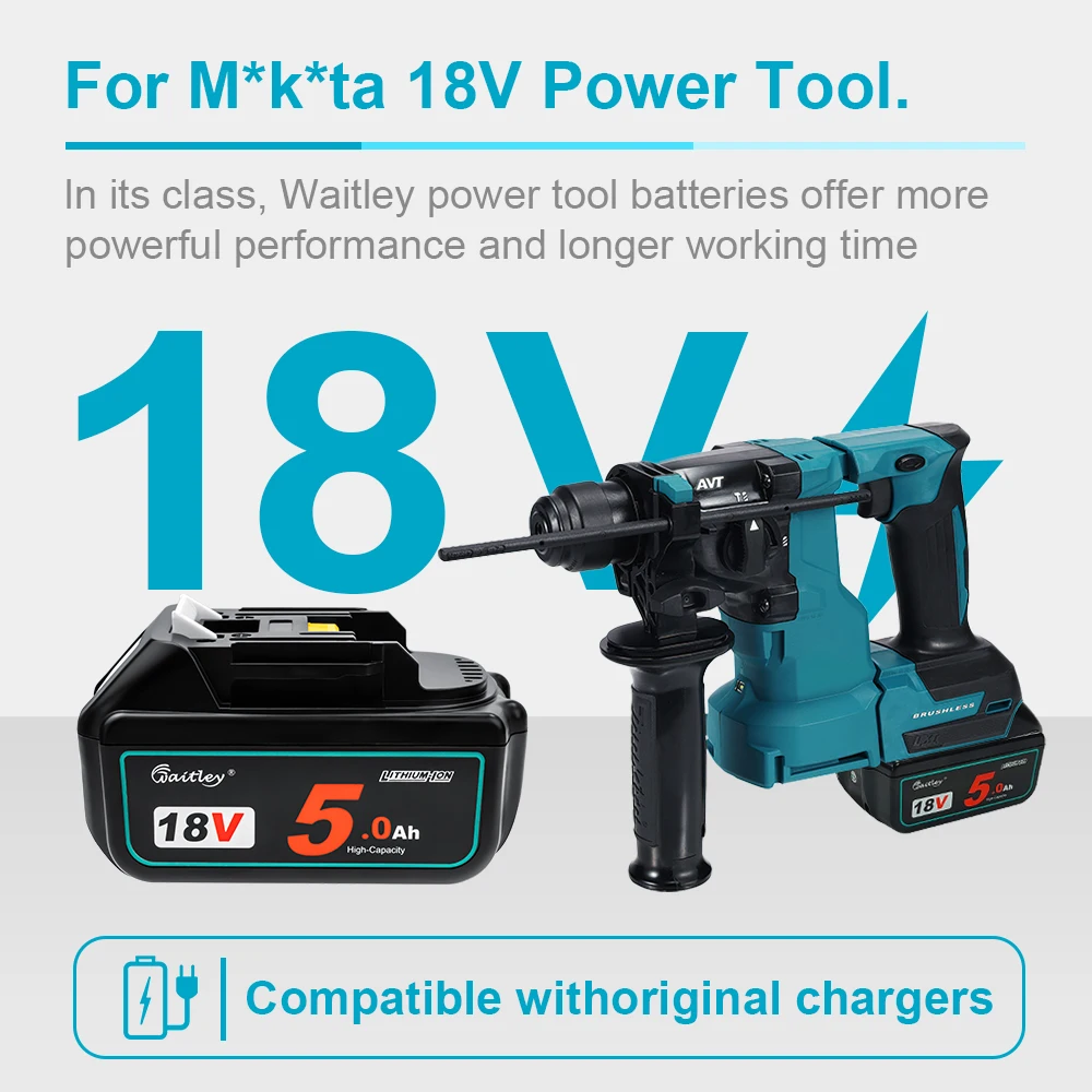 Waitley bl1850 18 v 5.0ah bateria de substituição para makita ferramenta elétrica 5000mah bl1840 bl1860 bateria com display de energia led 18 v 5a