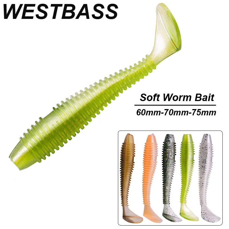 WESTBASS 10PCS Fishy Smell Silicone Worm Baits 60-70-75mm Jigging Swimbaits Soft Fishing Lures Pike lurre Rubber Wobblers Pesca