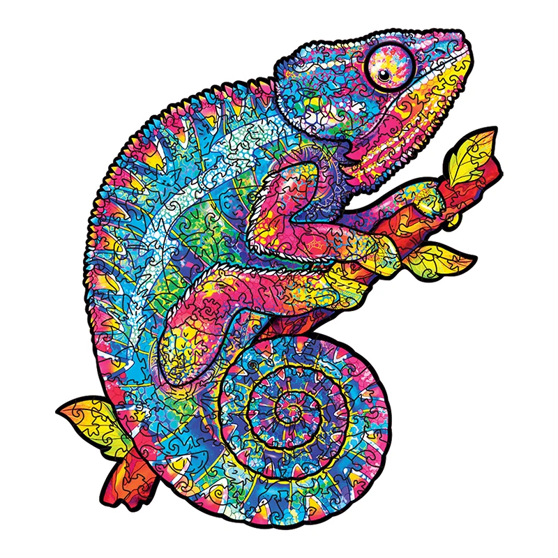 Puzzle camaleonte colorato in legno, puzzle di forma irregolare, gioco per feste, articolo decorativo