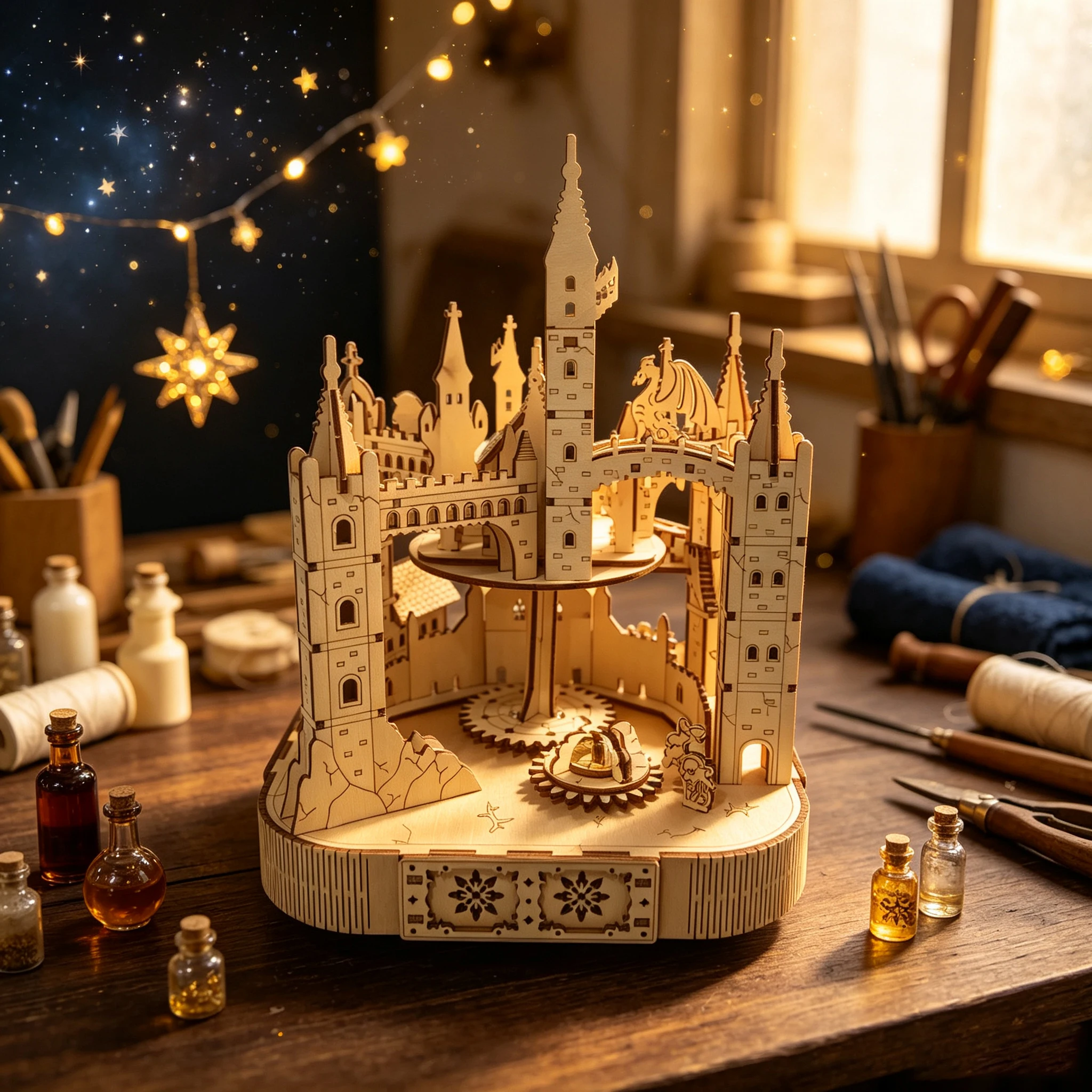 DIY 3D Wooden Magic Castle Mus - Music Box Wooden 3D Puzzle Rotating 评论和价格