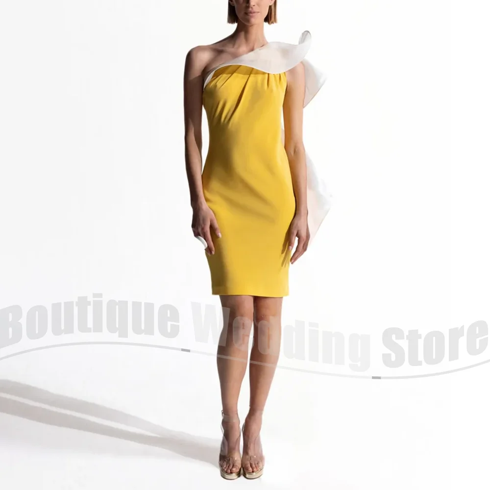 

Chic Ruffles Prom Dresses Diagonal Collar Ruched Evening Gowns Fashion Sleeveless Knee-Length Women Customized Party Dresses
