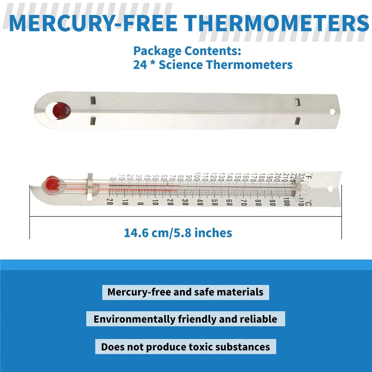 DT81 24 Pcs V Shaped, Dual-Scale Science Thermometers, Mercury-Free Lab Thermometer for Student School Supplies