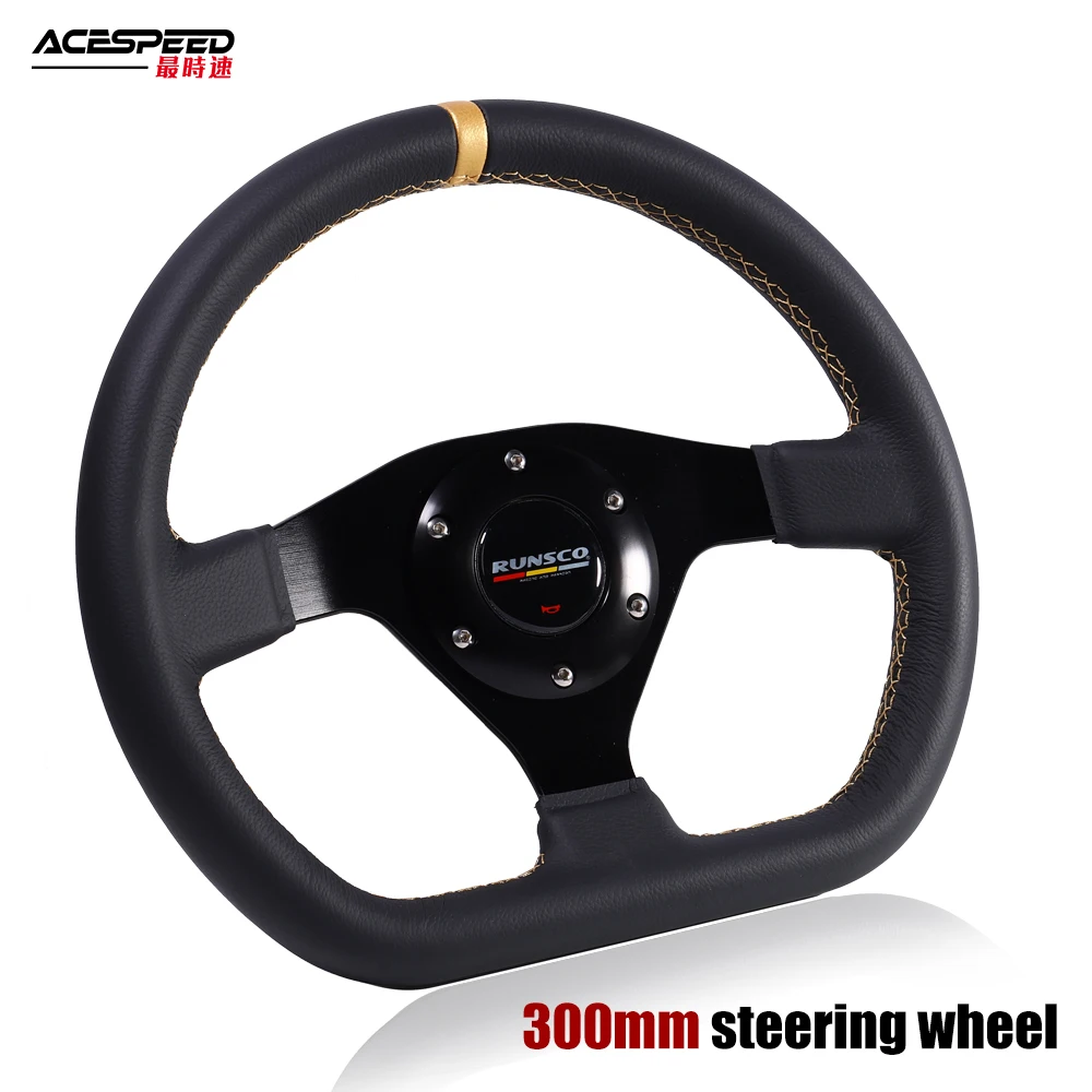 

Racing Steering Wheel Flat Leather Car Drift Pc GameSteering Wheel Control Universal 300mm 70PCD