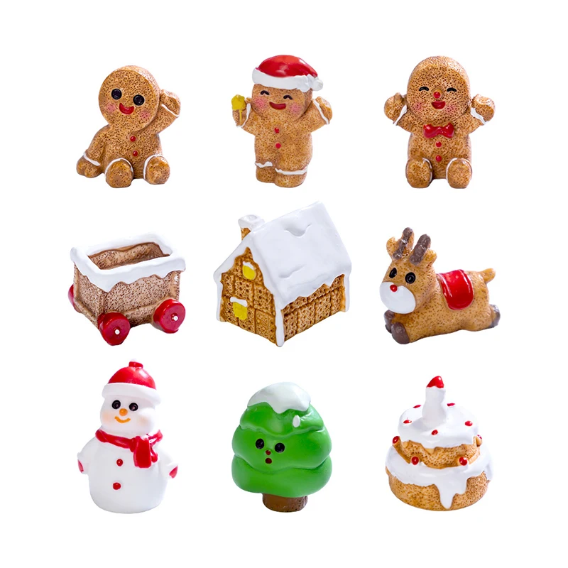 Mini Kerstornament Gingerbread Man Sneeuwpop Micro Landschap Poppenhuis Model Auto Interieur Thuis Desktop Decoratie