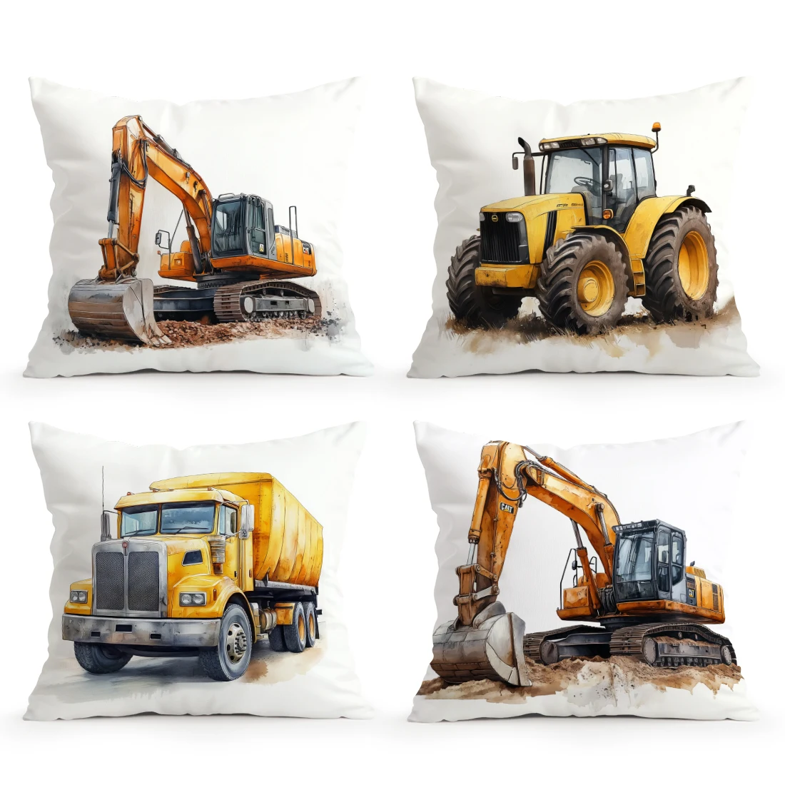 Cartoon Engineering Vehicle Pillowcase Printed Polyester 45x45cm Throw Pillowcover Decorative Sofa Cushion Pillowslip Home Decor