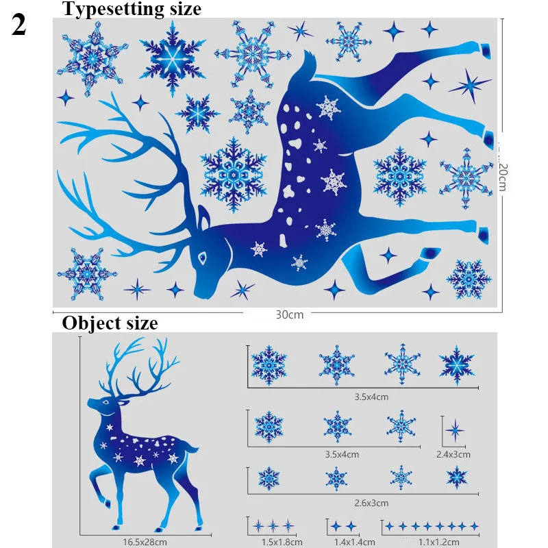 Christmas New Year Sticker On Window Blue Elk Snowflake Stickers Winter Wall Decals New Year Sticker 2022 Christmas Window