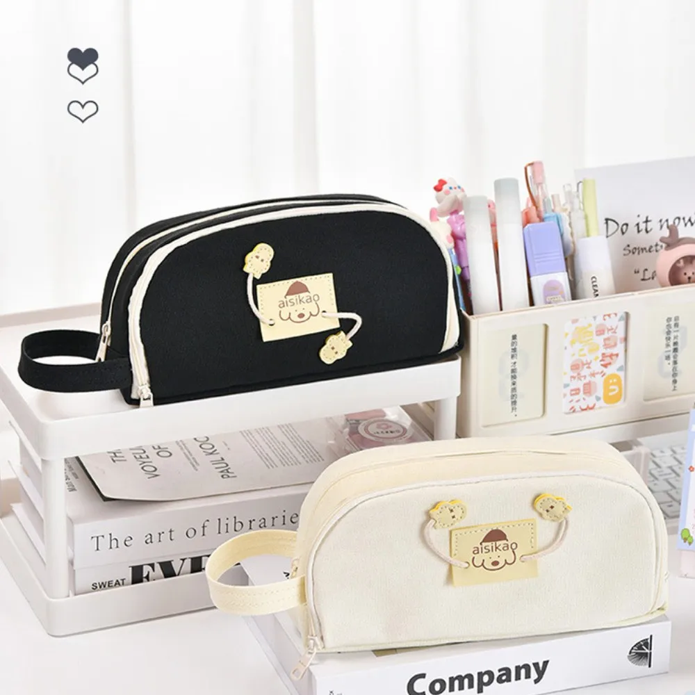 Большая красота, вместительная двухслойная сумка для ручек, сумка для хранения для девочек, собака, ручка на молнии, фоторучка, сумка для хранения канцелярских принадлежностей для студентов