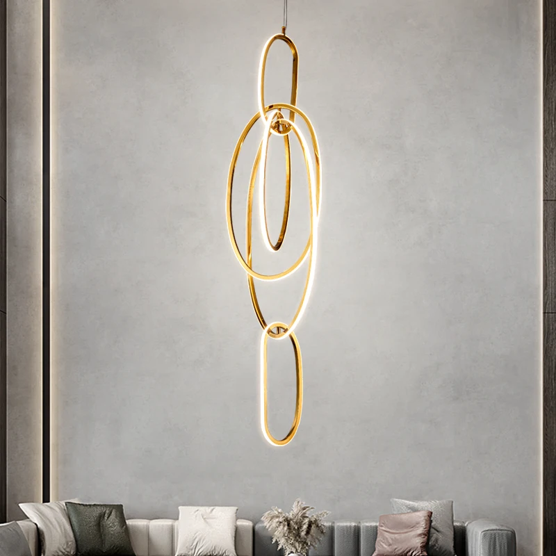 Luxury Hanglamp Lustres Postmodern Gold Stainless Steel Silicone Chandeliers Long High-ceiling Room Villa Duplex Decoration