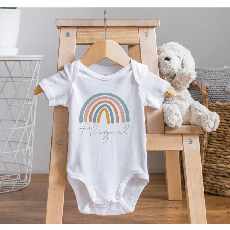 Boho Rainbow Baby Bodysuit Baby Name Romper Personalised Baby Bodysuit Custom 2025 Bodysuit Pregnancy Announcement New kids Gift
