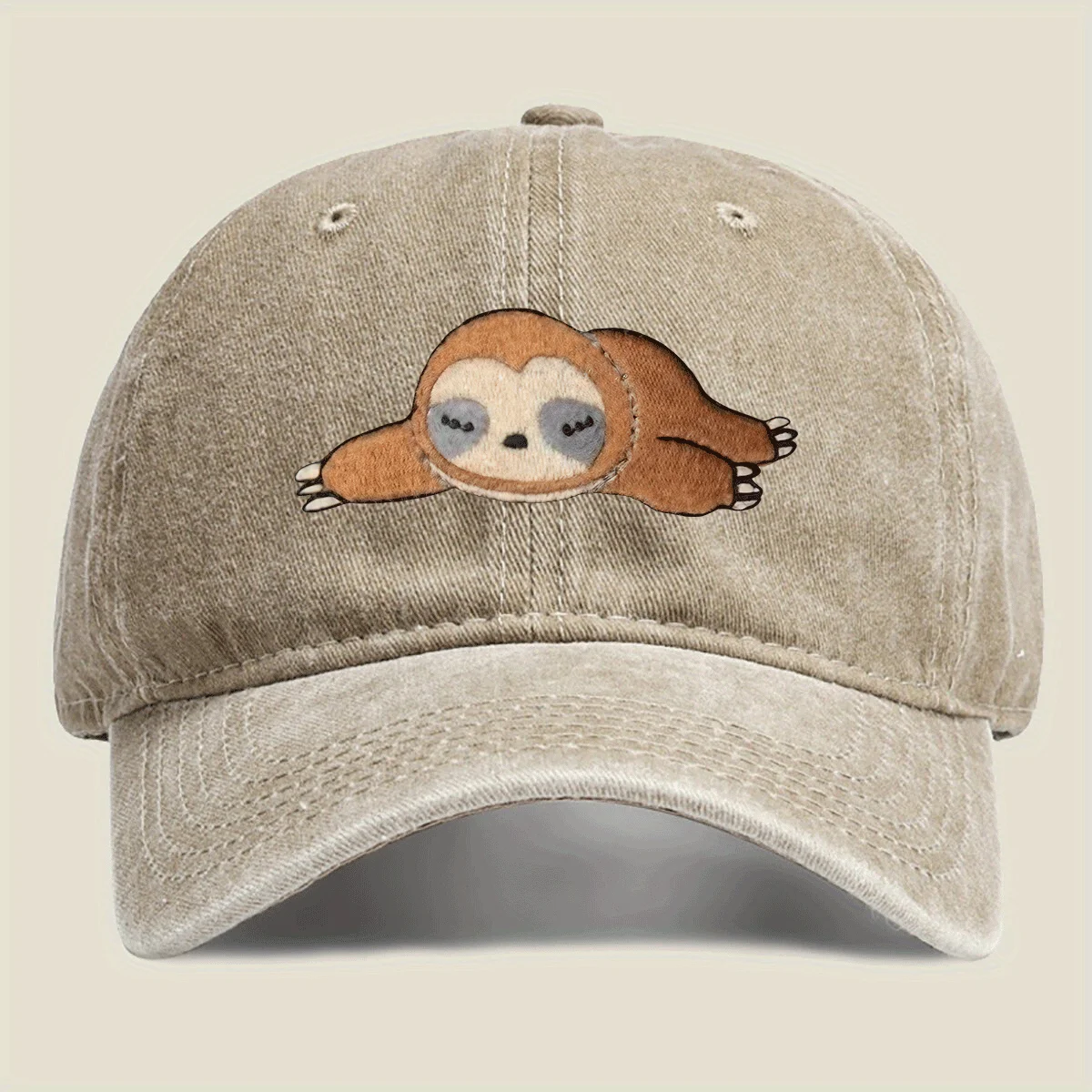 Lazy Sloth Print Washed Baseball Cap Unisex Breathable Summer Outdoor Casual Hat for Couples