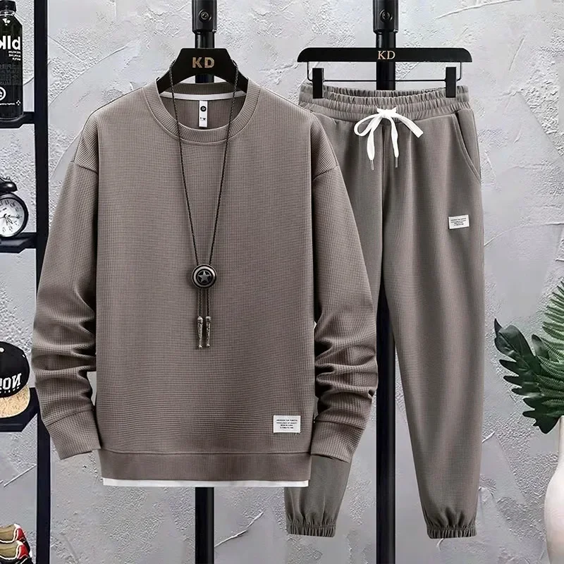 2024 Spring Autumn New Men\'s Two Piece Set Linen Fabric Casual Sweatshirt and Sweatpants Set Mens Sports Suit Fashion Tracksuit