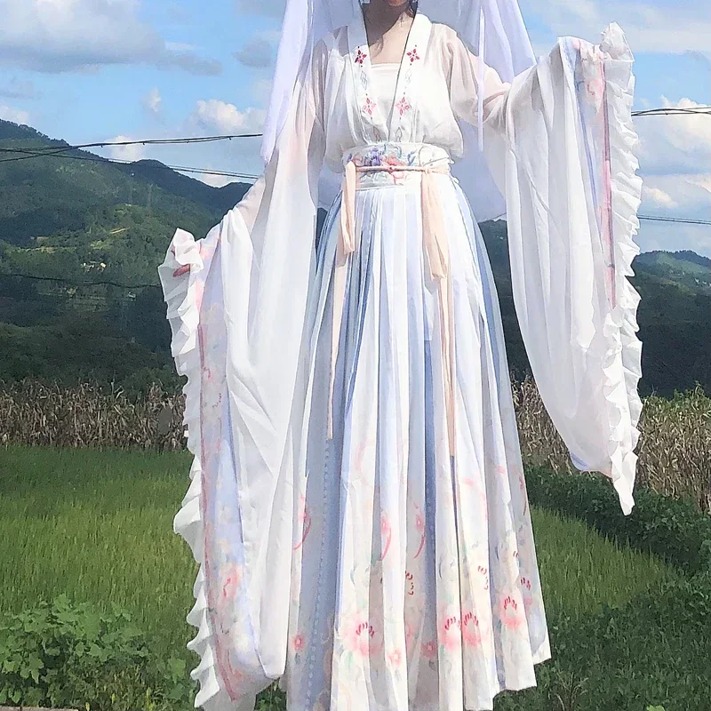 Big Wavy Sleeves Original Chinese Hanfu Suit Princess Dress Women Fairy Folk Costume Clothes Female Wei Jin Dynasty Spring