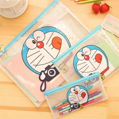 Doraemon cartoon document storage bag grid zipper Office file bag pen case document storage bag