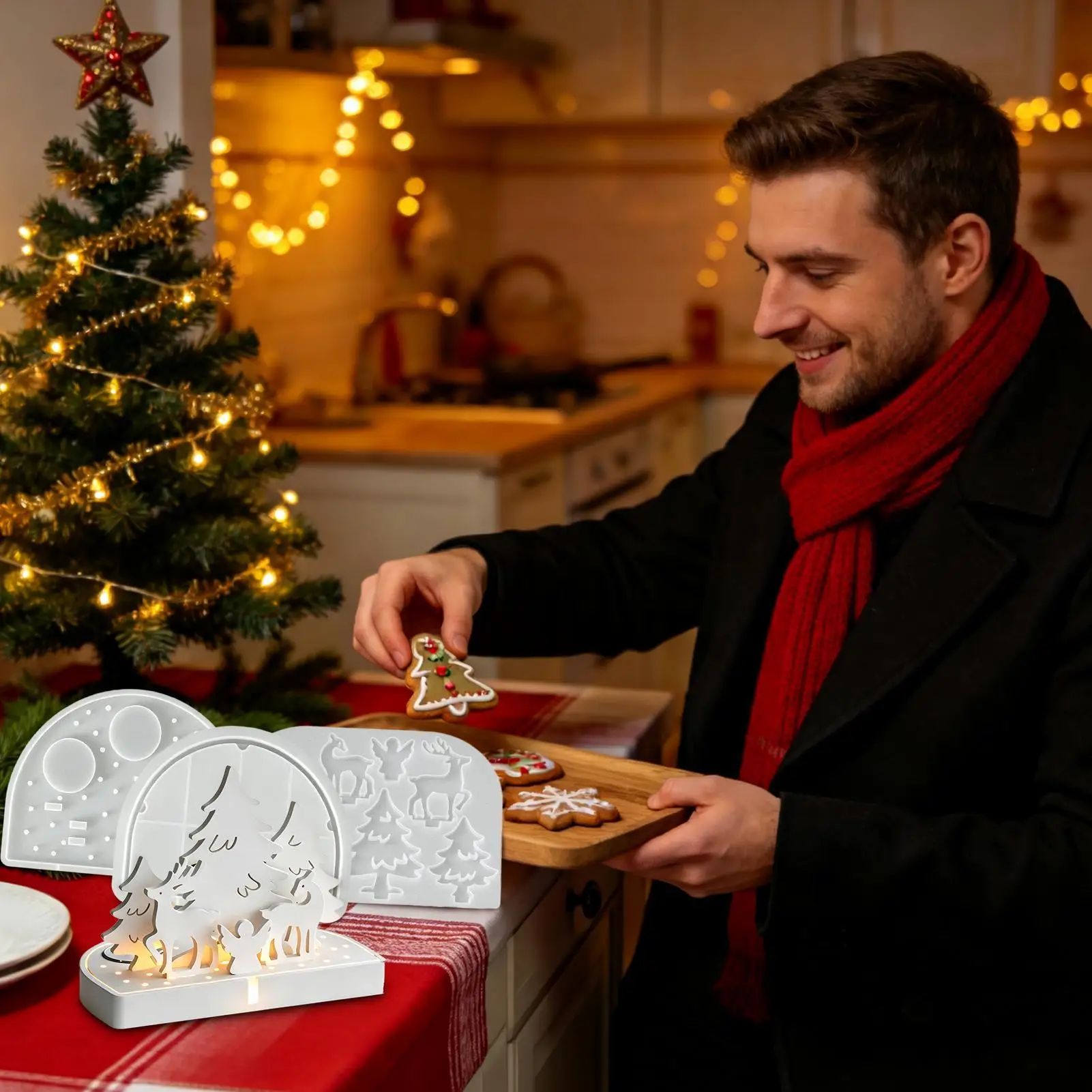 Silicone Mold Christmas Town House Tree Winter Festival Desktop Atmosphere Decoration Winter Village Scene