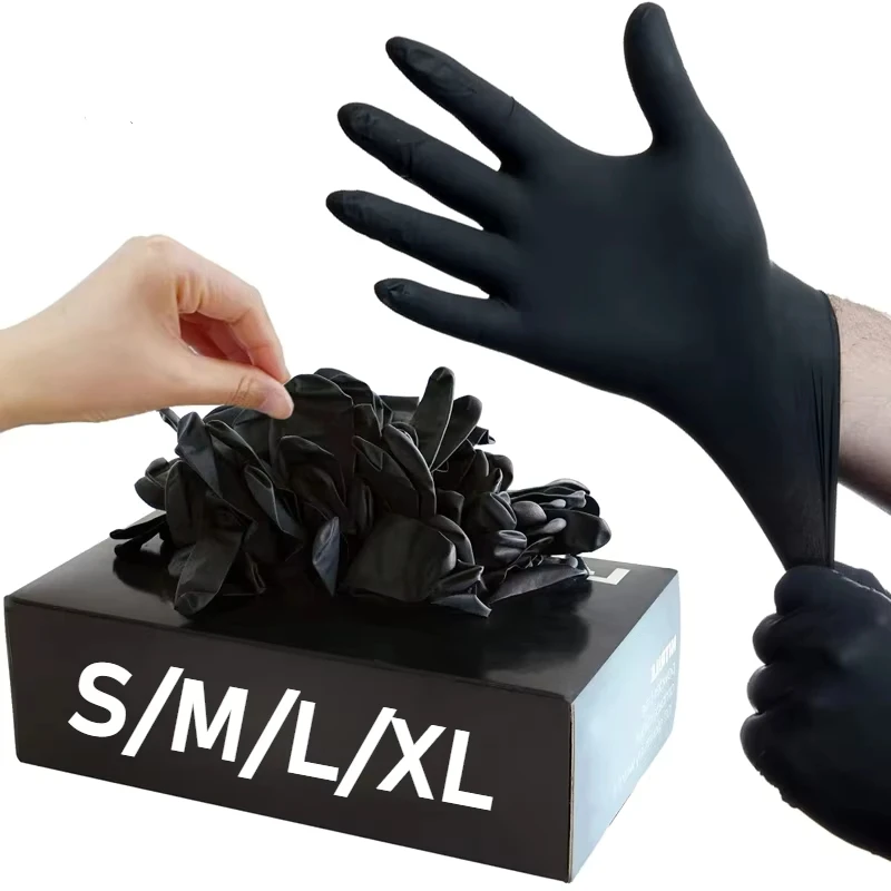 20/50/100PCS Black Nitrile Gloves Disposable Latex Free Household Cleaning Gloves Texture Mechanic Tattoo Hair Dye Beauty Gloves
