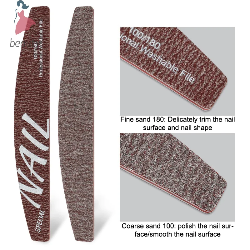 Buffing Schuren Halfmoon Vormen Pro Manicure Nagelvijlen Dubbelzijdig Nagelverzorging Gereedschap Nagels Wasbaar 100/150/180/240 Grit