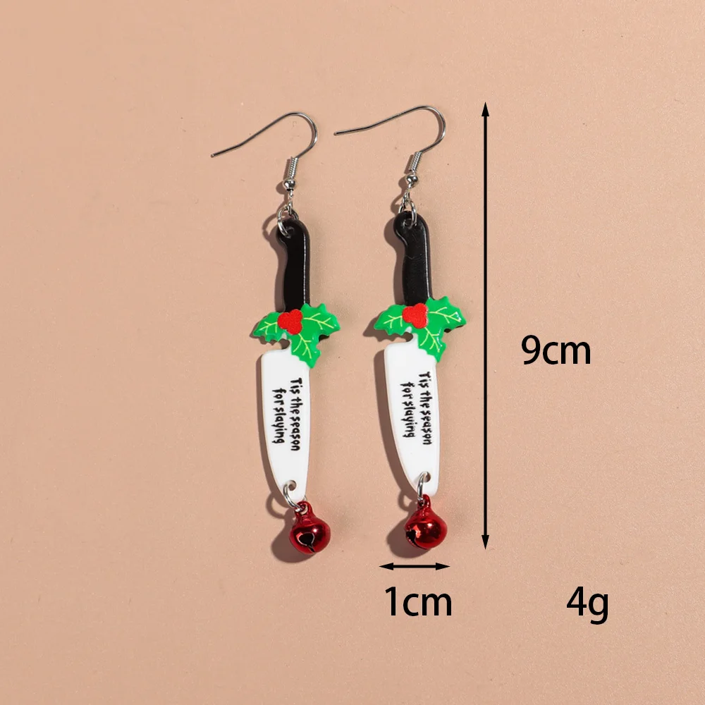 Creative Blood Knife Acrylic Halloween Earrings for Women New Jingling Bell Dagger Drop Earrings Christmas Party Jewelry Gifts