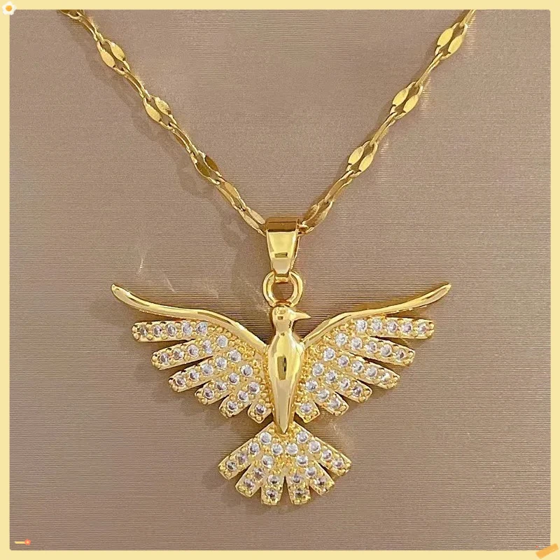 

2025г горячий! Ожерелье из меди с цирконом Феникса - позолоченное | Индивидуальный кулон, универсальные массивные украшения для женщин