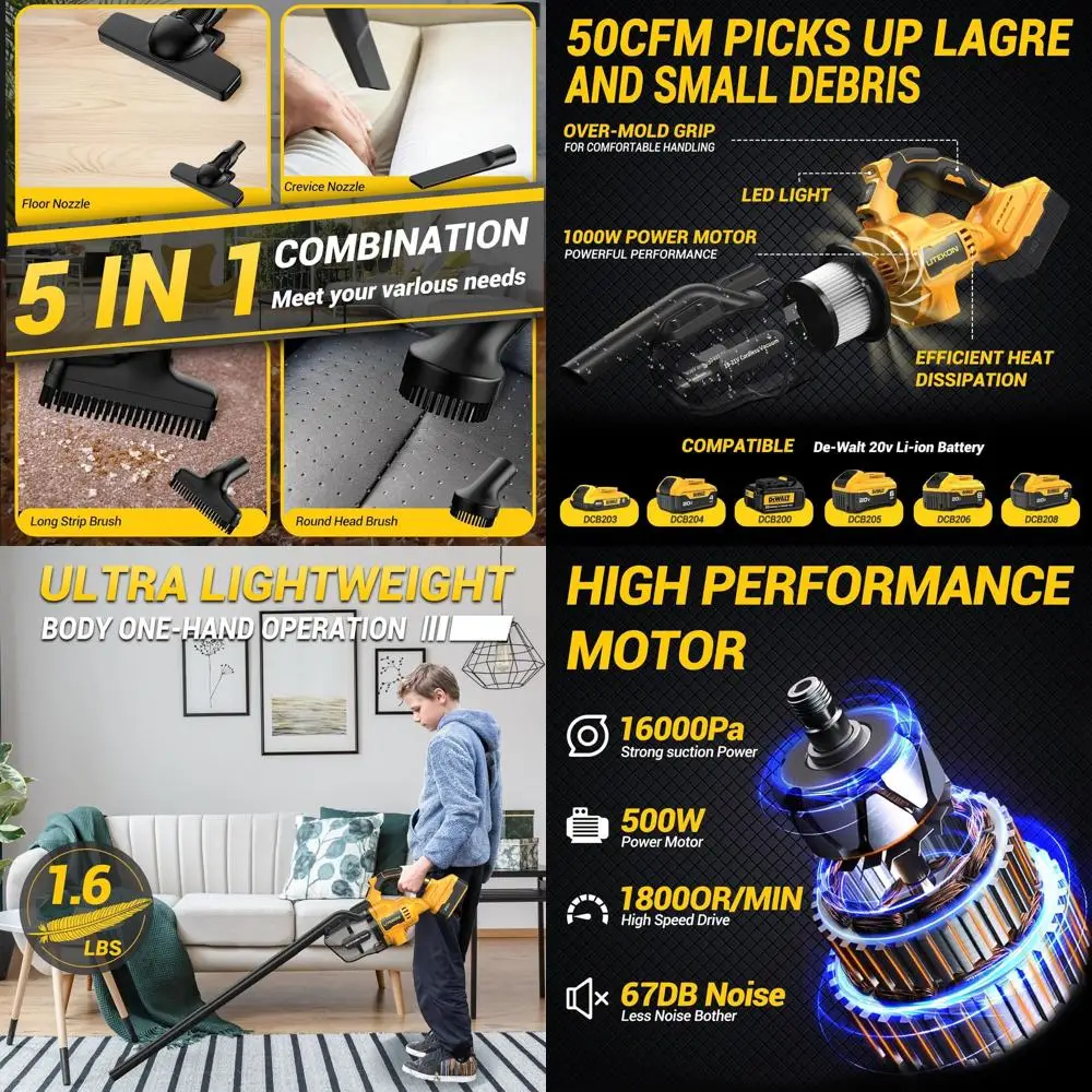 

20V Max Battery-Powered Handheld Vacuum Cleaner, Ideal for Wood, Carpet, and Car Cleaning, 125AW (Tool Only)