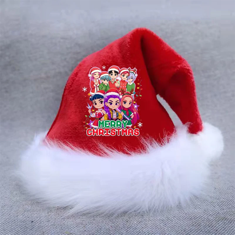 

KPop Demon Hunter Christmas Hat Adult Children's Red Plush Christmas Hat Home Party Decoration Role Playing Hat Children's Gift