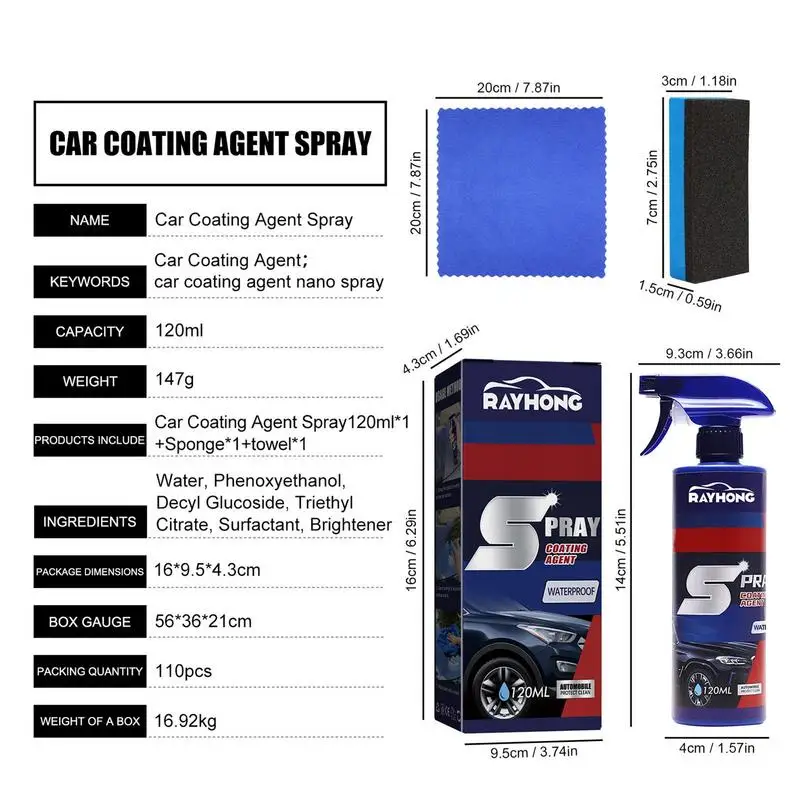 3 In 1 Ceramic Coating Spray High Protection Car Wax Polish Spray Waterless 120ml Car Shield Coating Car Paint Refurbish Agent