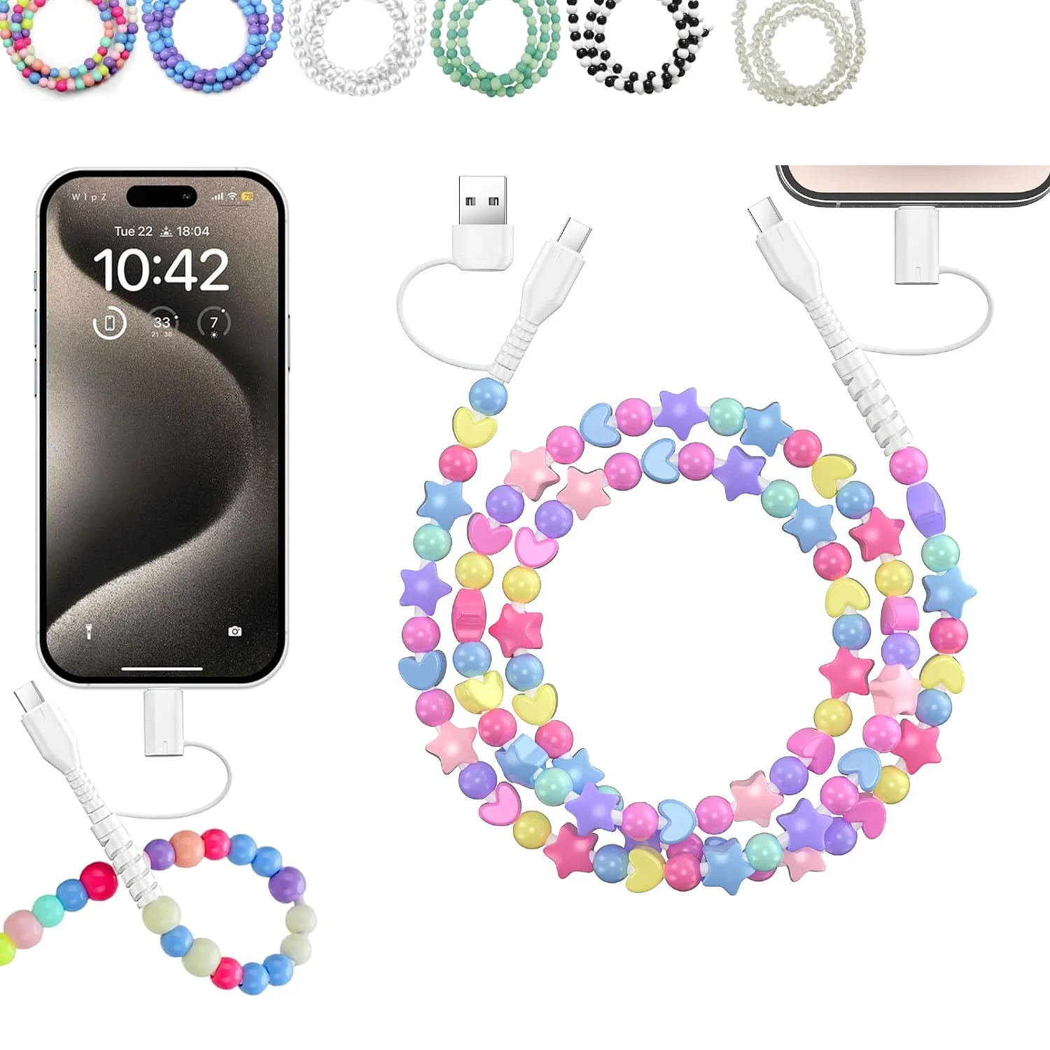 KUTOU 4 In 1 Beaded Fast Charging Cable For Iphone High-speed 60w PD3.0 Charging For Iphone Fast Data Sync Beads Phone Cable