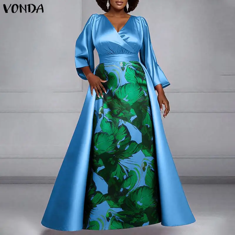 chinese dress ladies VONDA Women Long Maxi Dress 2021 Autumn Vintage Leopard Printed Sexy L   DMI Store