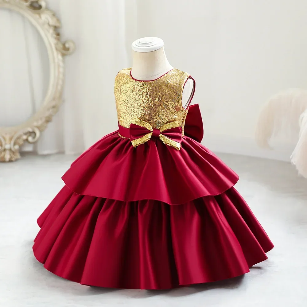 Dresses For Elegant Party Girls Baby For Eid 2023 Children Sleeveless Sequined Evening Dress Girl Wedding Gowns Kids Boutique