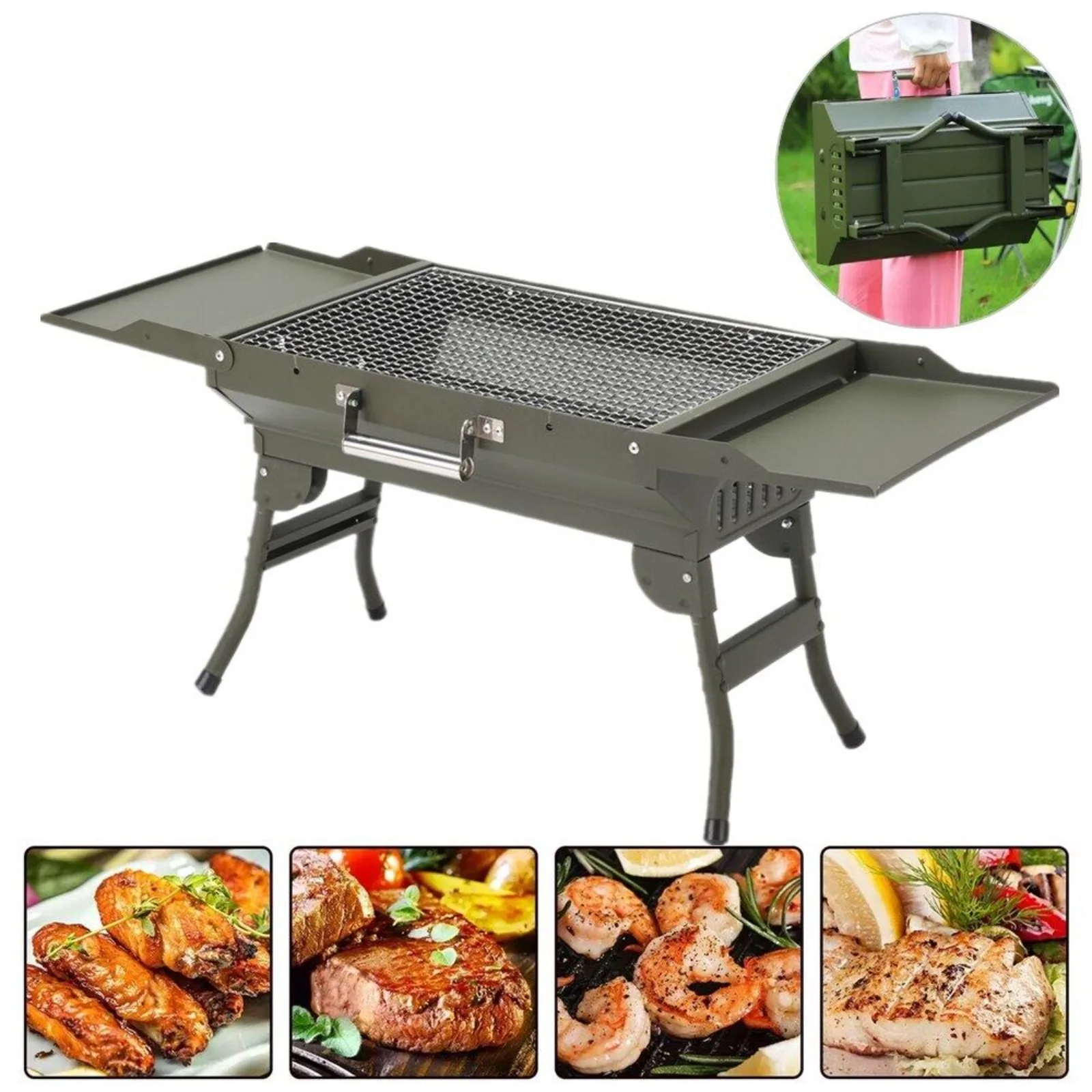 

US Heavy Duty Charcoal Grill Cooking Area Outdoor Camping BBQ Grill Portable