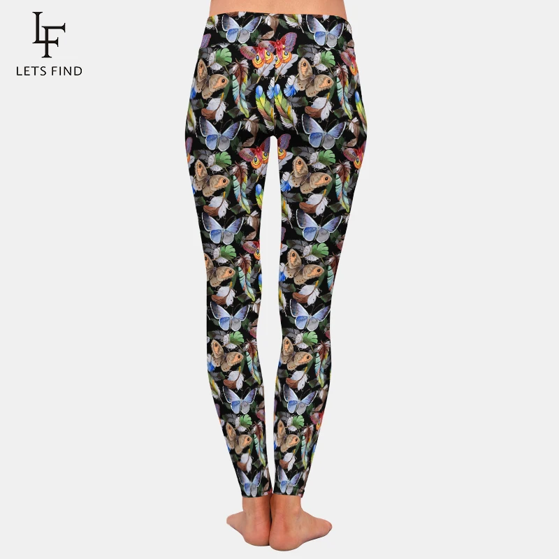 LETSFIND High Waist 3D Butterflies and Feathers Print Fitness Pants Fashion New Soft Slim Sexy Girl Skinny Stretch Legging