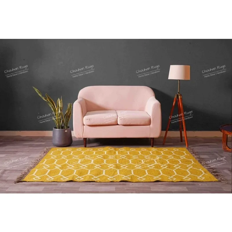 Vintage Large Area Rug Décor Home Handmade Wool Jute Kilim Rug Eco Kilim Rug