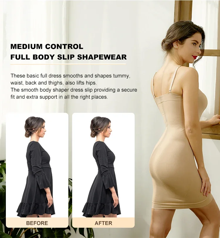 MUOLUX Slimming Full Slip Length Seamless Shapewear Slip Nude Straight Tube Dress Body Shaper Women Skinny Under Dresses