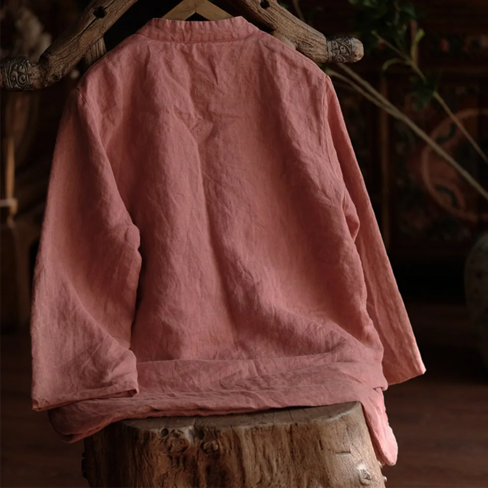 Women's Quilted Lightweight Jacket Loose Retro Casual Outerwear Ramie Frog Button Padded Chinese Style Tang Suit Autumn winter