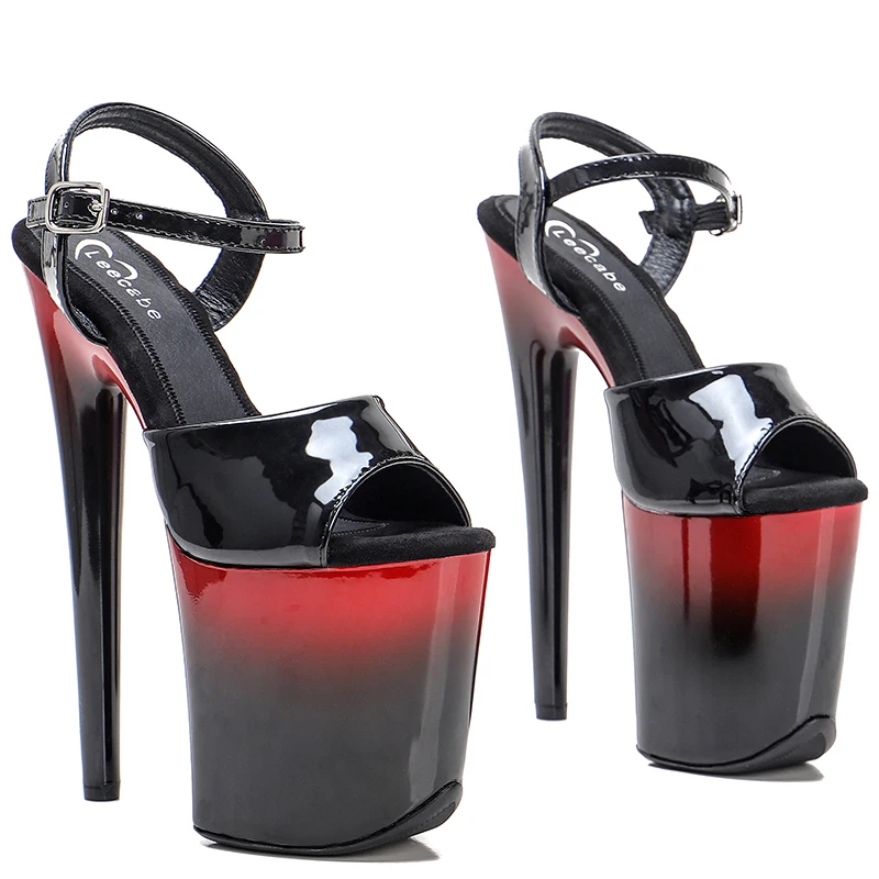 

Leecabe 20cm/8inch Black with RED Color style high heel sandals sexy model shoes platform sandals pole dance shoes 1K