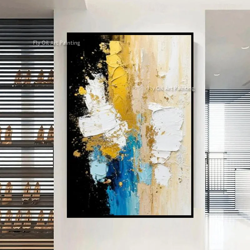 Original Hand Painted Vertical Color Canvas Art, Thick Paint Knife Sculpture Texture Contemporary Colorful Wall Hanging