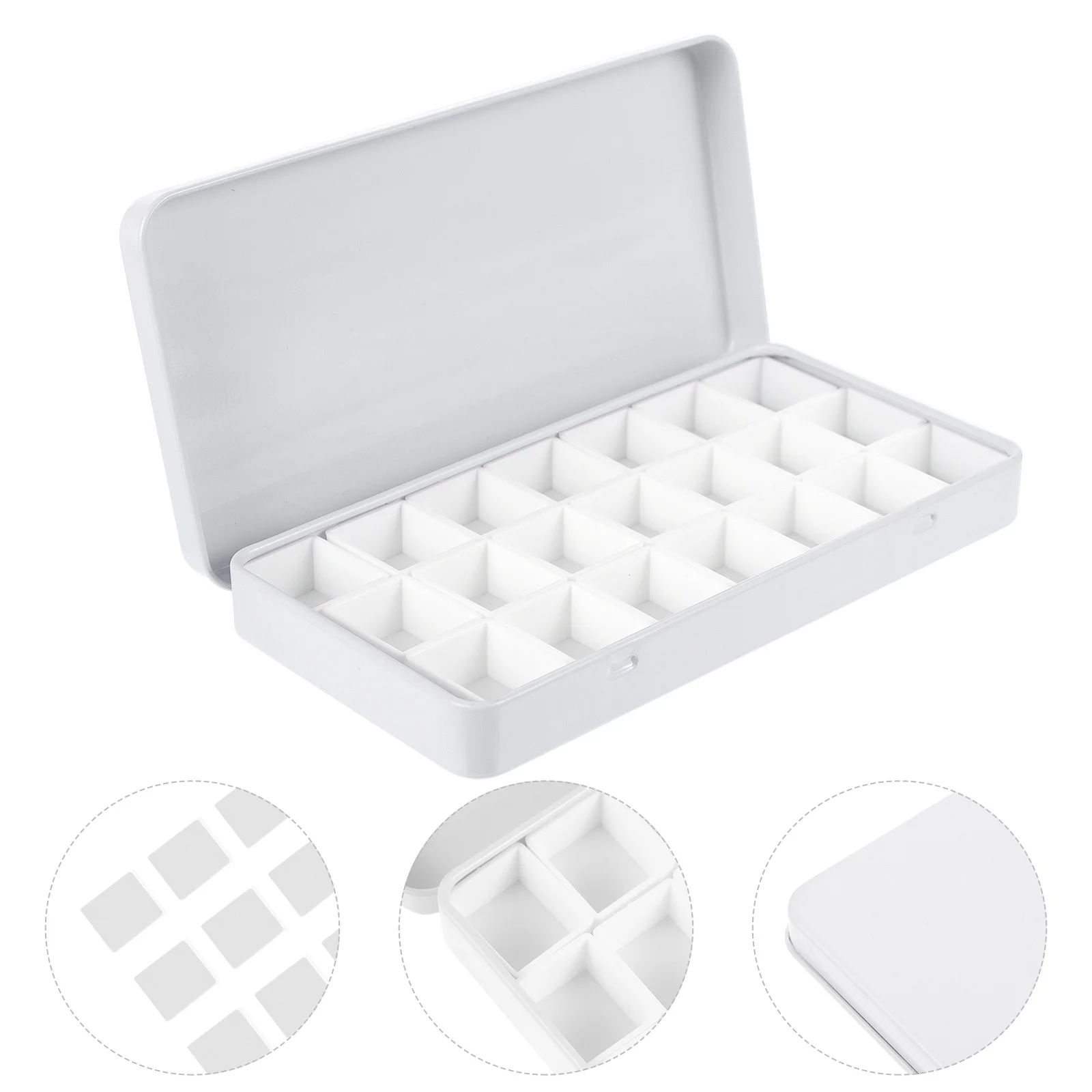 Empty Watercolor Pans Grid White Serving Tray with Cover Palettes Paint Case Travel Mini Storage Caddy