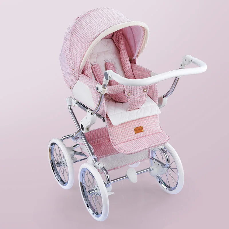 Luxury and Comfort Dolls\' Pram Classic Style High-Quality Eco-Leather Hood Sprung Suspension Foldable Chassis Adjustable Handle