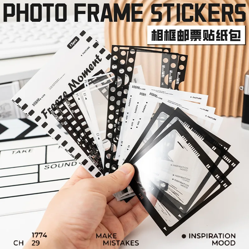 

15 Sheets Retro Photo Frame PET Stickers Transparent Decals for Journal Scrapbooking Album Decor