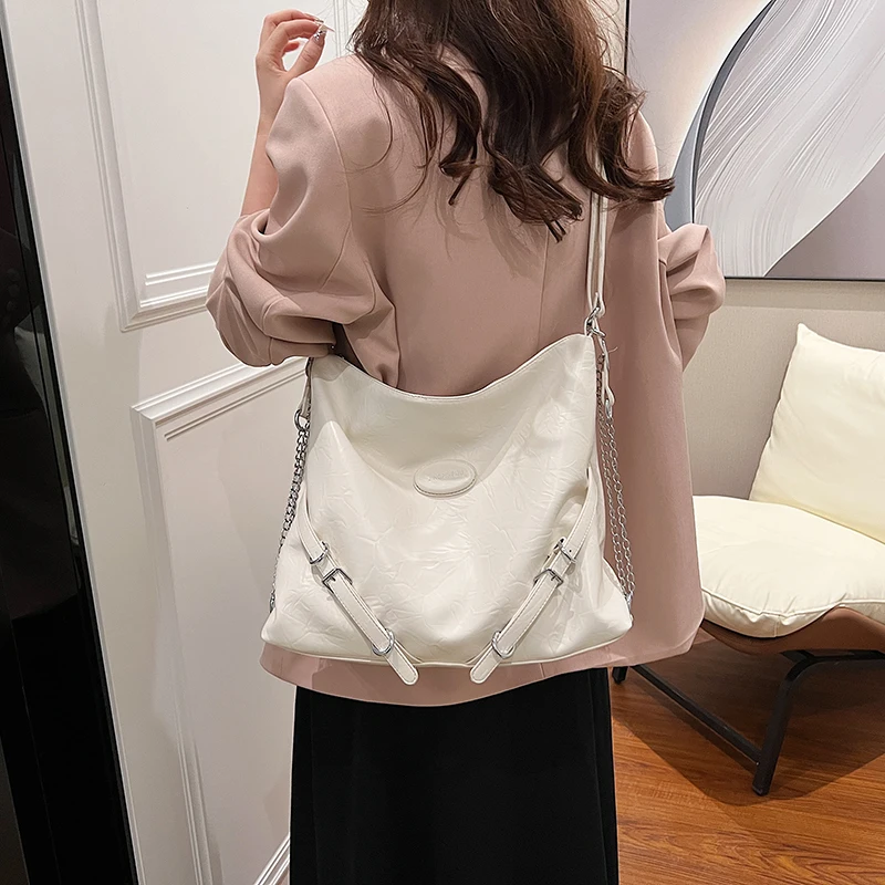 Belt Design Small PU Leather Shoulder Bag For Women 2024 Y2K Korean Fashion Handbags And Purses Females Silver Crossbody Bags