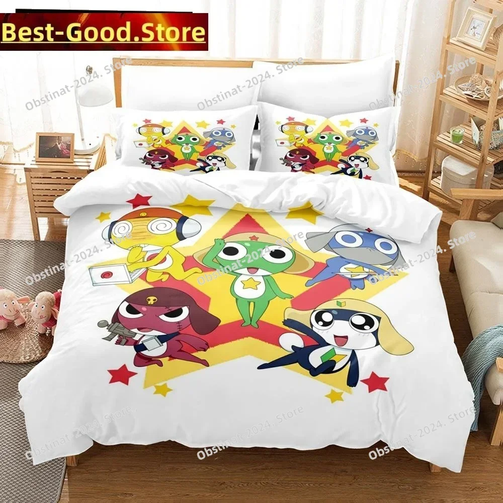 3D Kawaii cartoons Bed Sheet Keroro Frog 3D Printing Comforter Bedding Set,Duvet Cover Bed Set Quilt Cover Pillowcase Size Kid