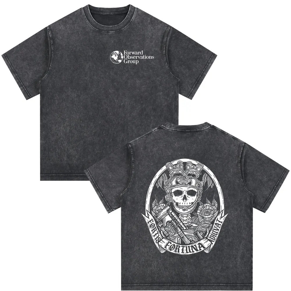 Vintage Washed Forward Observations Group Skeleton Gothic T-shirts Men Women Fashion Oversized Casual Cotton T Shirt Streetwear