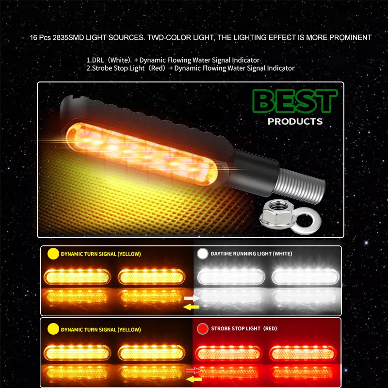 Clignotant LED CNC tout en métal pour moto, clignotants immunFlash, feu arrière de frein de course diurne, FlUNICEF, DRL, le plus récent