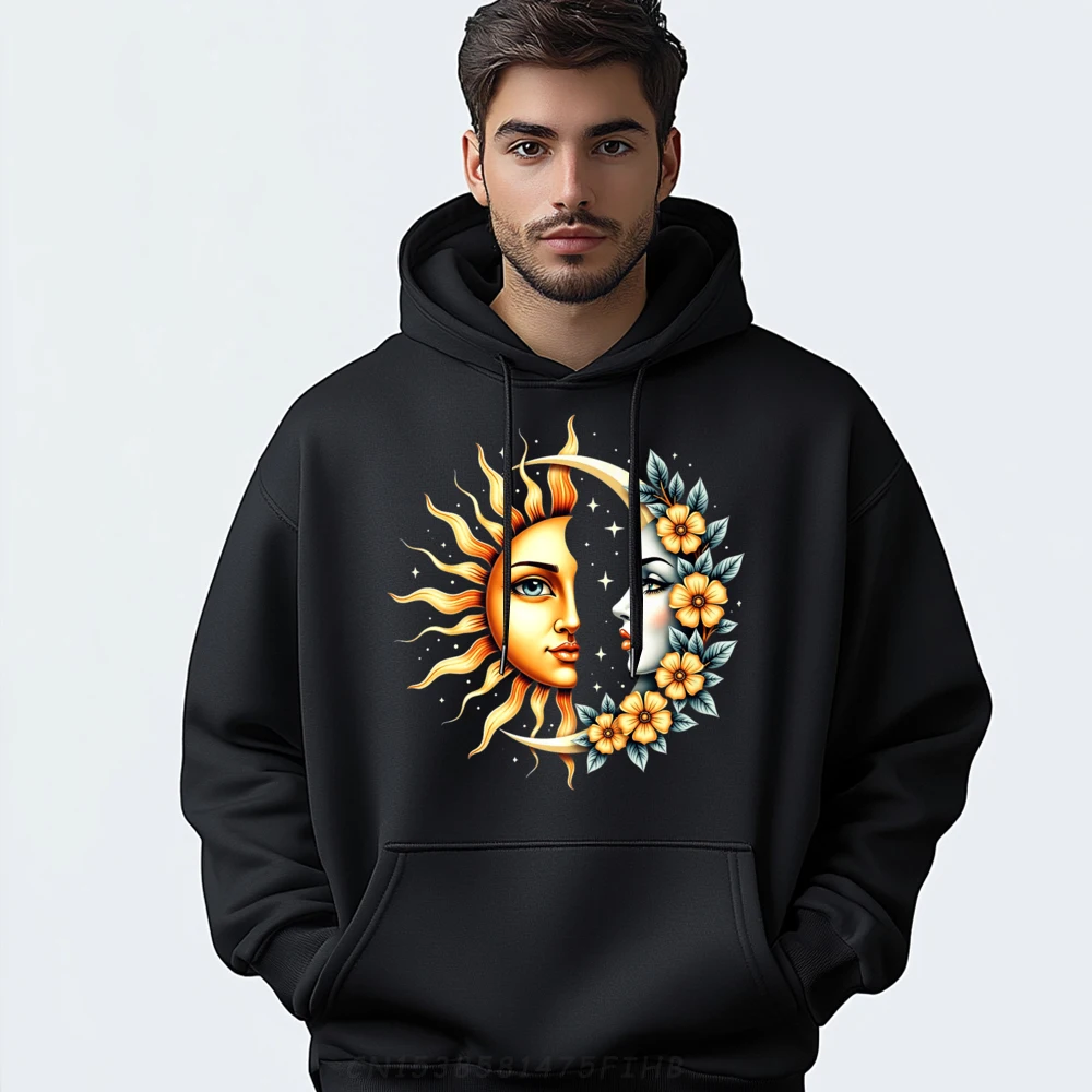 

Boho Celestial Sun Luna Astrology Moon Hoodies Gift Idea Graphic Hoodies Casual Long Sleeve Crewneck Printed Clothes