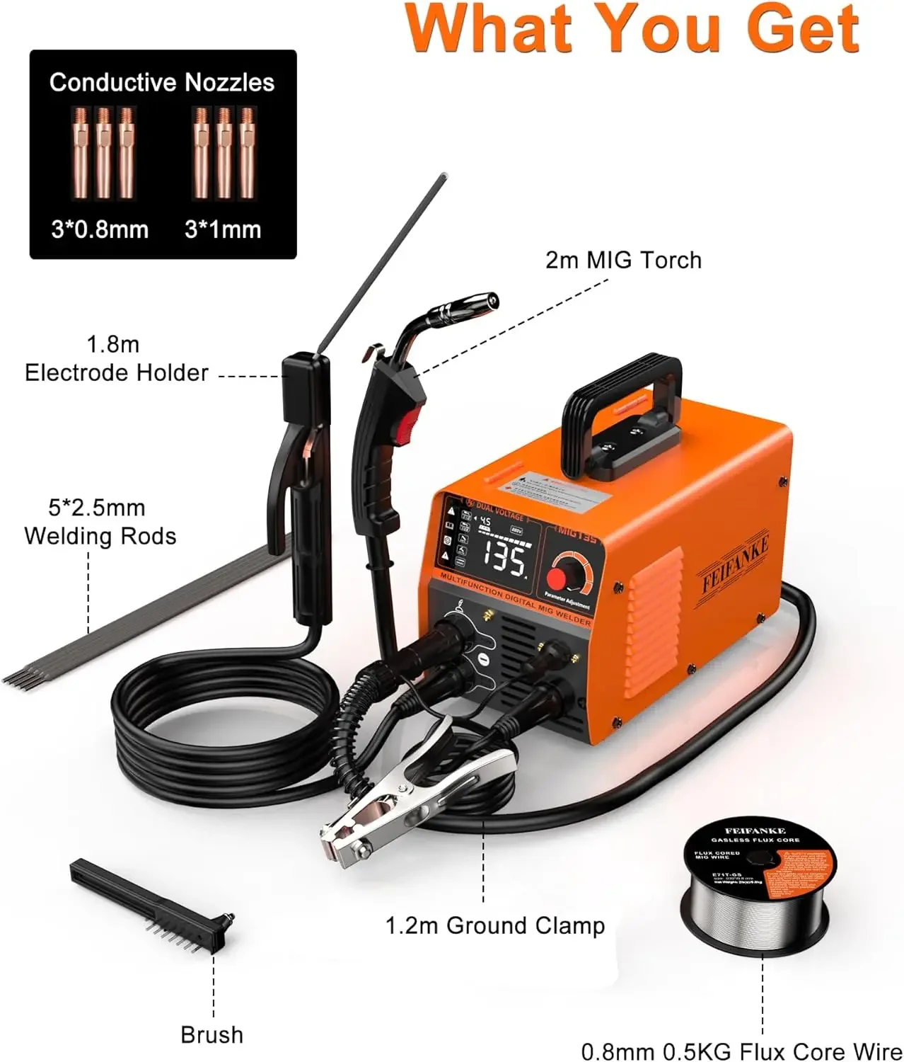 Imagem -06 - Gasless Welder Synergy Máquina de Solda Flux Core Soldador Mig Arc Lift Igbt dc Inverter 110v em 135a