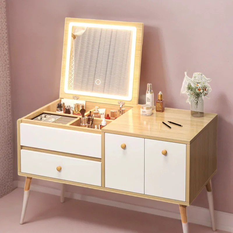 

Organizers Storage Makeup Chair Furniture Luxury Portable Toilet Vanity Table Set Silver Dresser Modern Dressing Nail Girls Pink