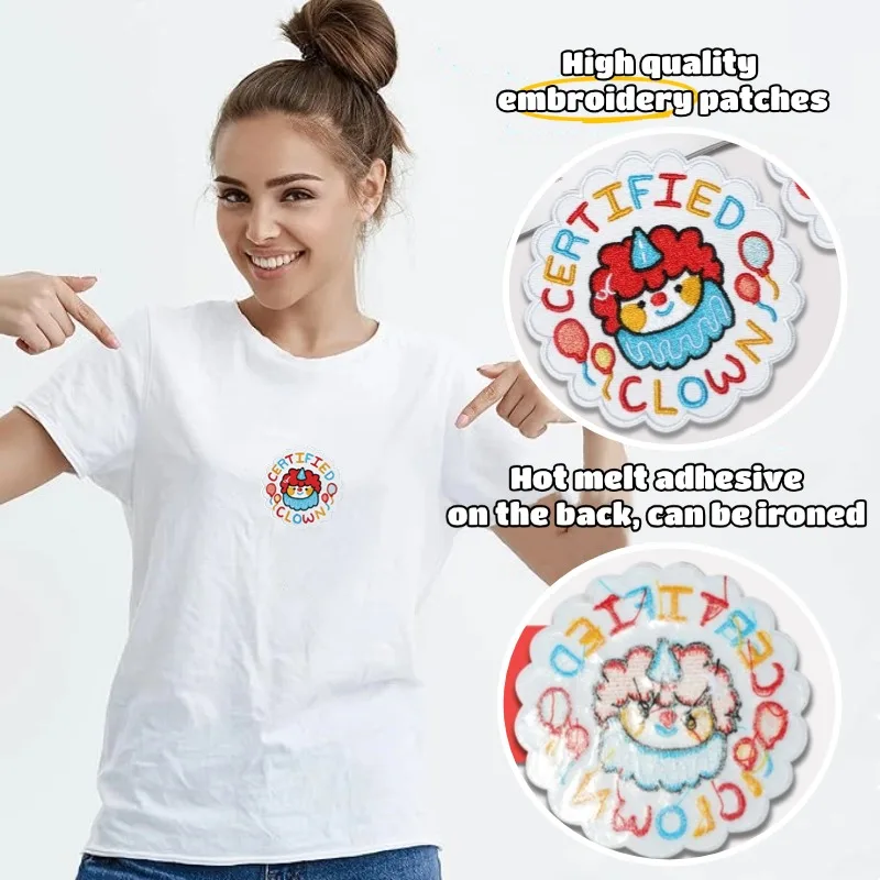 1PC Certified Clown Cartoon Embroidered Patch Iron On Sew On Patches For Clothing Cap Bag Jacket DIY Gift Hot Adhesive Badge