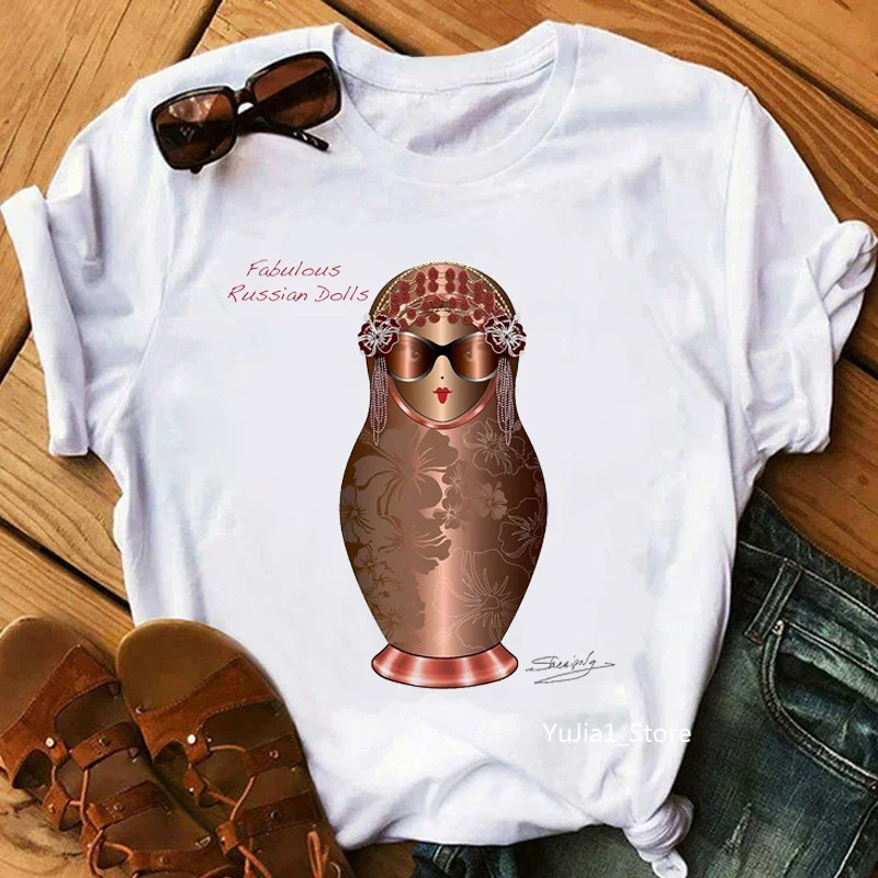 Russian Doll T-Shirt Women'S Clothing 2024 Funny Summer Fashion Tshirt Femme White Casual T Shirt Female Harajuku Shirt