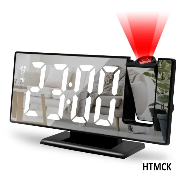 180° Arm Projection Alarm Clock Time Temperature USB Plug-in Digital Alarm Clock Snooze Table Clock 12/24H Projector LED Clock